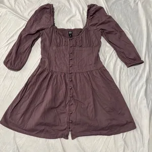 BDG Urban Outfitters Mauve Brown Puff Sleeve Button Front Mini Dress Size Small thumbnail 2