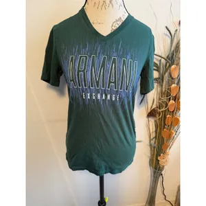 Armani Exchange Womens V-Neck Graphic Tee Forest Green‎ Logo T-Shirt Size S flaw thumbnail 2