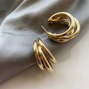 18K Gold Plated Lightweight Chunky Open Gold Hoop Earrings for Women thumbnail 2