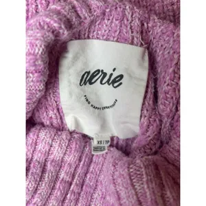 Aerie Pink Mock Neck Cotton Sweater XS Chunky Knit Pullover thumbnail 4