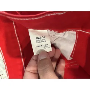 Women Straight Leg Stretch Jeans Size 16 Red Denim Mid Rise Game Day USA Preppy thumbnail 3
