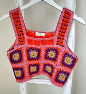 Sunland17 Granny Square Vibrant Crochet Cropped Tank Top thumbnail 1