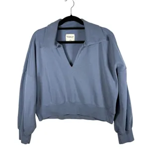 Abercrombie & Fitch Drama Collar V-Neck Cropped Sweatshirt Soft A&F Blue‎ XL thumbnail 1