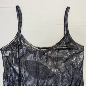 BKE Metallic Shimmer Cami Tank Top Silver Black V-Neck Spaghetti Strap Medium thumbnail 2