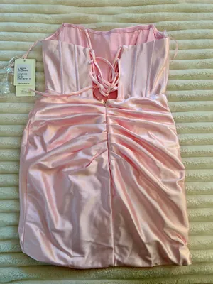 NWT Stacee’s Pink Satin Strapless Corset Bodycon Mini Dress thumbnail 2