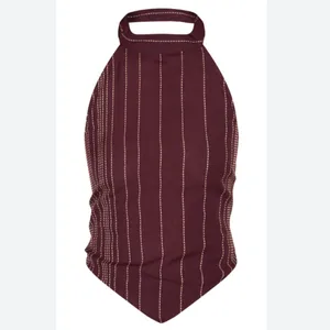Pretty Little Thing NWT DARK BROWN EMBROIDERED STRIPE HALTERNECK TOP thumbnail 3