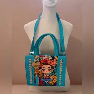 Artisan Vibrant Blue Tote with Floral Embroidery thumbnail 2