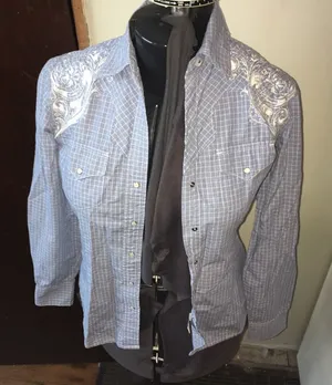 RU Cowgirl blue & white button down embroidered western shirt thumbnail 1