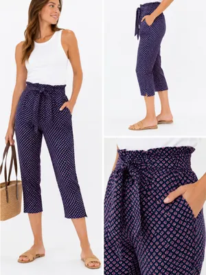 Gap Cropped Paperbag Waist Pants Navy Print Tie Waist Size 8 Capri thumbnail 16