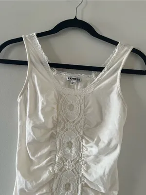 Express Ivory White Lace Ruched Tank Top Small Romantic Cottagecore Dainty thumbnail 3