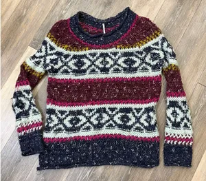 Free People Fair Isle Sweater Large Chunky Knit Boho Cozy Winter thumbnail 1