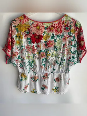 Anthropologie springtime floral sleep top tassel tie waist dolman sleeve top M thumbnail 9