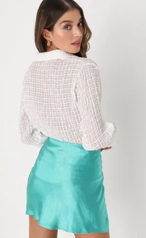 Lulus Flirty Days Teal Blue Satin Mini Skirt thumbnail 5