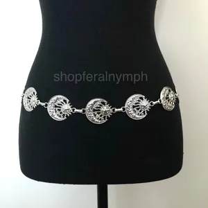 Vintage Y2K Celestial Silver Sun and Moon Chain Belt, 19.5–39 Inches, X7GA1149 thumbnail 1