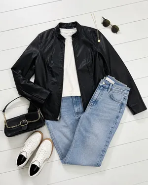 CJ Banks Black Leather Faux Zip Front Moto Biker Jacket 1X thumbnail 5