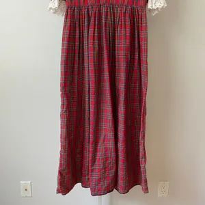 Unbranded Cotton Prairie Peasant Lace Trim Plaid Maxi Dress Red thumbnail 3