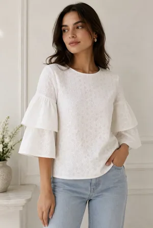 Masai NWT $198 White Drea A-Shape Eyelet Texture Blouse Size M thumbnail 1