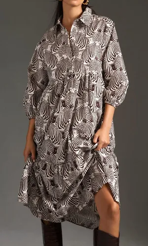 Maeve by Anthropologie | Bettina Tiered Shirt Dress in zebra graphic print thumbnail 1
