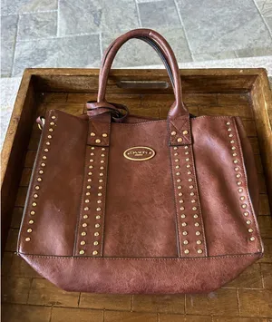 Dasein Brown Vegan Leather Studded Tote Bag Satchel with Matching Pouch Gold EUC thumbnail 1