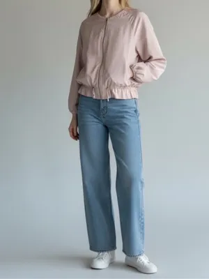 Zara Basic lightweight crew neck peplum drawstring windbreaker jacket lilac pink thumbnail 6