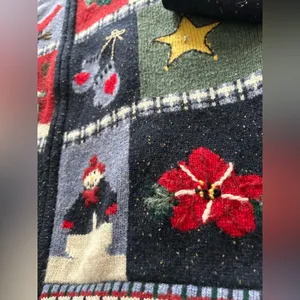 ALBOTS Vintage 90s Talbots Patchwork Christmas Winter Wool Cardigan Sweater XL. thumbnail 4