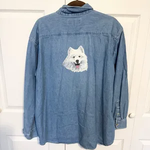 Vintage Luna Pier Denim Blue Shirt with Husky Dog Animal Design LARGE thumbnail 5