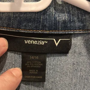 VTG Venezia Blue Stretch‎ Denim Chore Utility Button Front Jean Jacket Sz 14/16 thumbnail 4