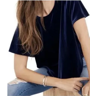 Madewell Size‎ Large Blue Short Sleeve Casual Boho Velvet Butterfly Blouse Top thumbnail 1