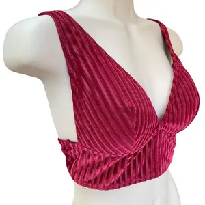 VS PINK burgundy maroon dark red striped velvet bralette top size M 80B thumbnail 3