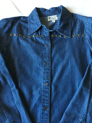 Dark Blue Chambray Button Down Shirt With Studs Size XS thumbnail 2