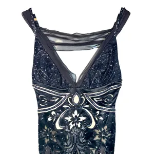 NWT Mandalay Black Silver Beaded Sequin Short Mini Evening Dress Womens Size 10 thumbnail 2