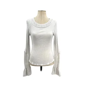 Free People Cuffing Season Top‎ Round-Neck Long-Sleeve Top White Size Medium thumbnail 3