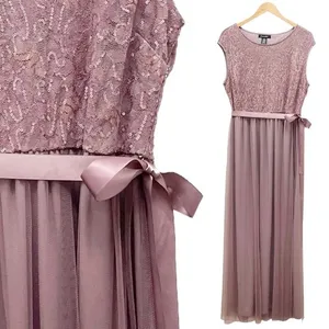 NWT Candalite Dress Formal Gown Mauve Tulle Skirt Lace Sequin Maxi Size XL NEW thumbnail 2
