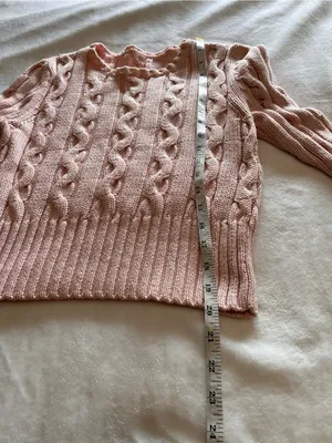 Blush Pink Cable Knit Sweater Long Sleeve Crew Neck Cropped Pullover Sz S GUC thumbnail 6