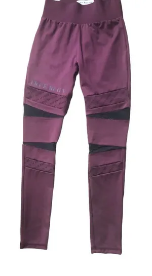 True Religion Monogram Yoga Leggings Knit Mesh High Waisted Burgundy Size S thumbnail 1