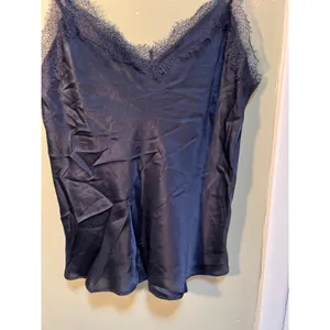 Primark Women's Size 10-12 Camisole Tank Top V-Neck Eyelash Lace Navy Blue Silk thumbnail 4