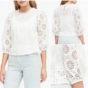 Banana Republic White Eyelet Embroidered Blouse XS thumbnail 2