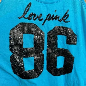 Y2K PINK Victorias Secret Malibu Blue Black 86 Sequin Stretchy Racerback Tank To thumbnail 3