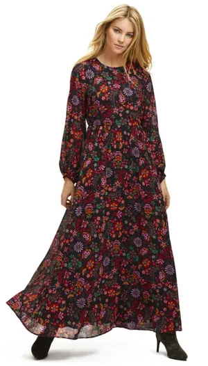 Floral Maxi Dress 2XL‎ Cottagecore Peasant Folklore Semi Sheer Long Sleeve Lined thumbnail 1