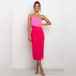 NWOT Petal & Pup Xiomar Pink midi over shoulder Dress sz 8 thumbnail 2