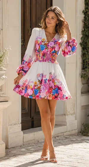 Elliatt Alice Long Sleeve Mini Dress in Ombre Floral $308 Size Small Vacation thumbnail 1
