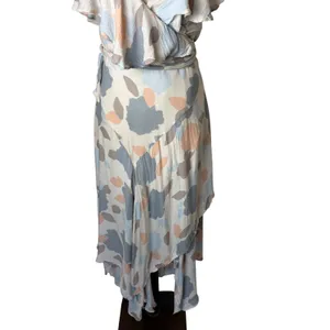 Free‎ People Faye Printed Wrap Maxi Dress Women S Cream Gray Flowy Boho Cottage thumbnail 5