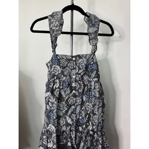 Summersalt Ruffle Oasis Dress Blue Black Floral Tiered Smocked Midi SM thumbnail 3