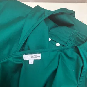 S'edge‎ Poplin Wrap Dress L Emerald Green Puff Sleeve Career Chic Classic thumbnail 5