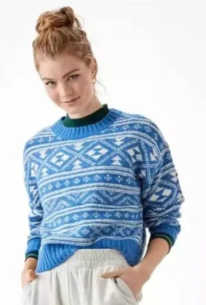 NWOT Aerie Fair Isle Drift Sweater Christmas Navy thumbnail 1