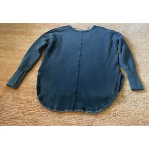Free People Navy Blue Fleece Sweatshirt Size S Deep V Neck Oversized thumbnail 7