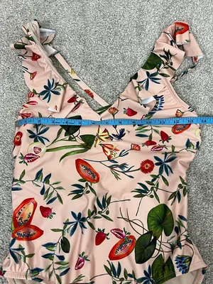 New Free People Medium Pink Peach Floral Ruffle Lace-Up One-Piece Swimsuit thumbnail 8