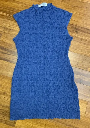 Primark Blue Mini Dress‎ Womens Size Medium Sleeveless Textured Mock Neck Casual thumbnail 1
