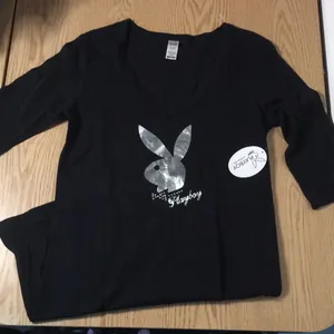 New Playboy Rare Vintage Pajamas Sleepwear Stretchy Soft Black/Silver Size Small thumbnail 1