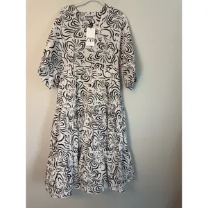 Zara Black and White cotton midi dress 3/4 sleeve sz Small NWT $70 thumbnail 2